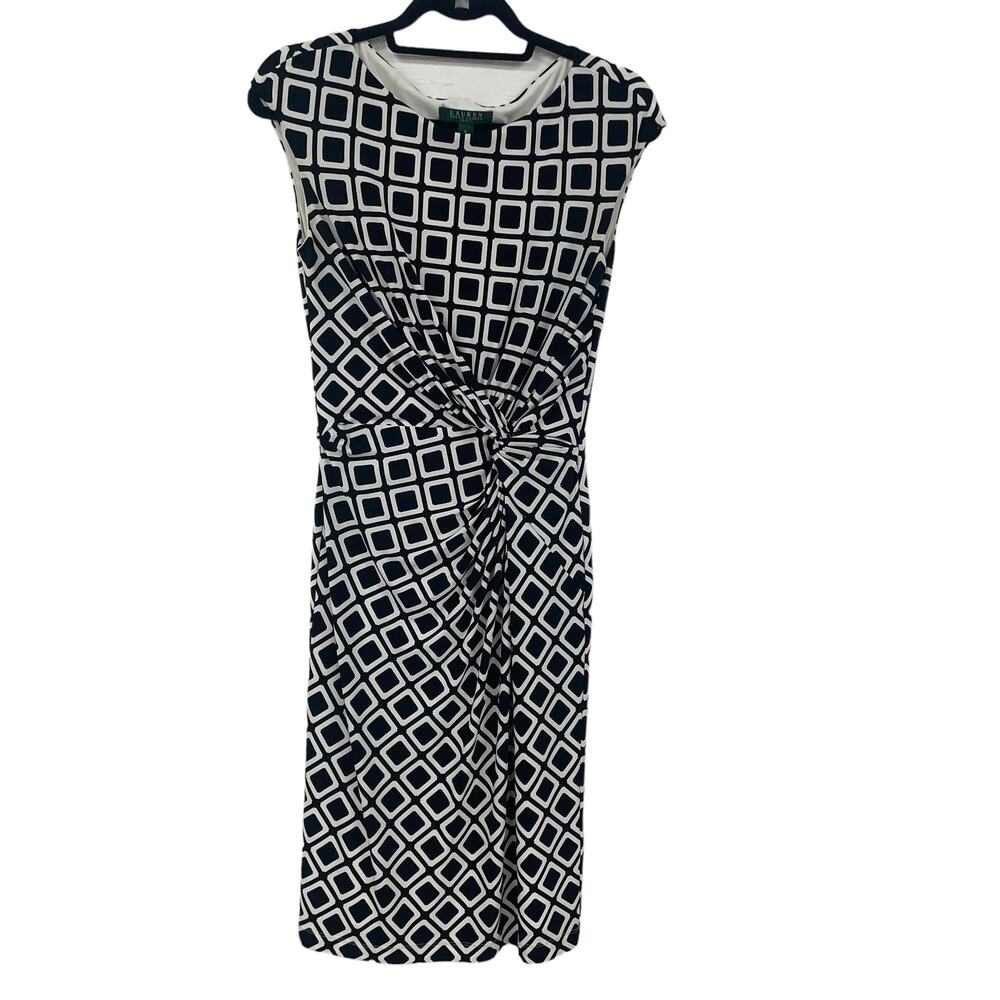 Lauren Ralph Lauren Sleeveless Knotted Front Black White Knee Length Dress 4